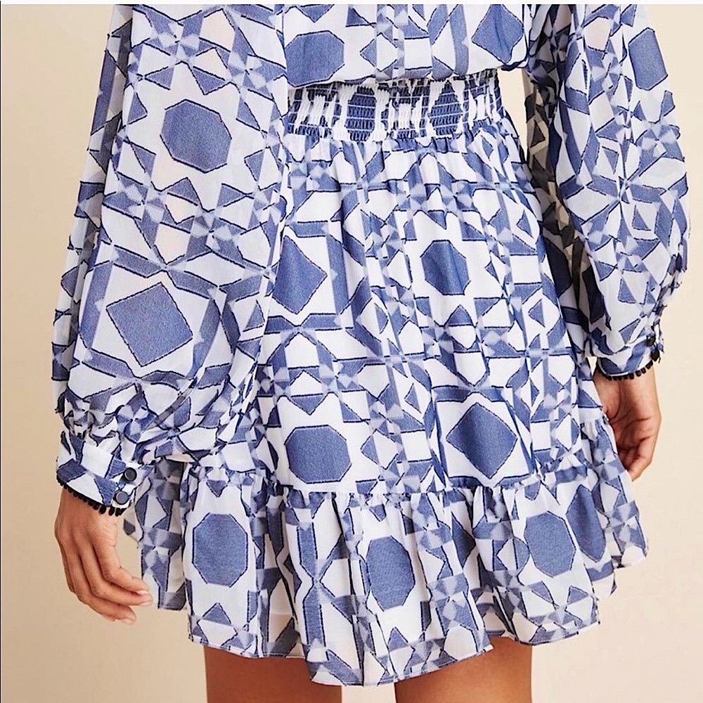 Anthropologie Shoshanna Smocked Waist Geometric Print Tiered Mini Dress NWT 10 - Picture 8 of 10